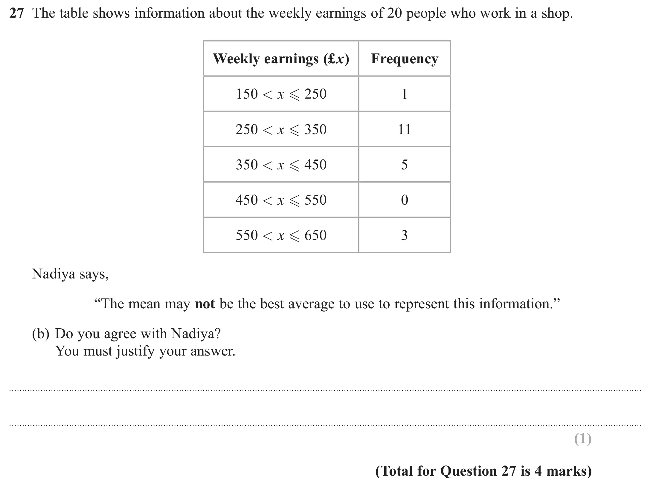 Question 27(b) - GCSE Edexcel Foundation Maths Past Paper 1 (Non-Calculator) - November 2017