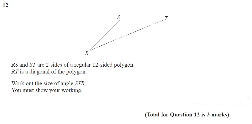 Question 12 - GCSE Edexcel Higher Maths Past Paper 2 (Calculator) - November 2017