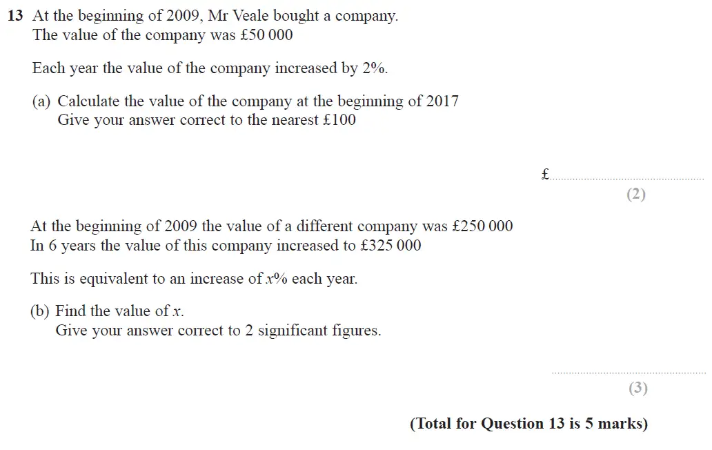 Question 13 - GCSE Edexcel Higher Maths Past Paper 2 (Calculator) - November 2017