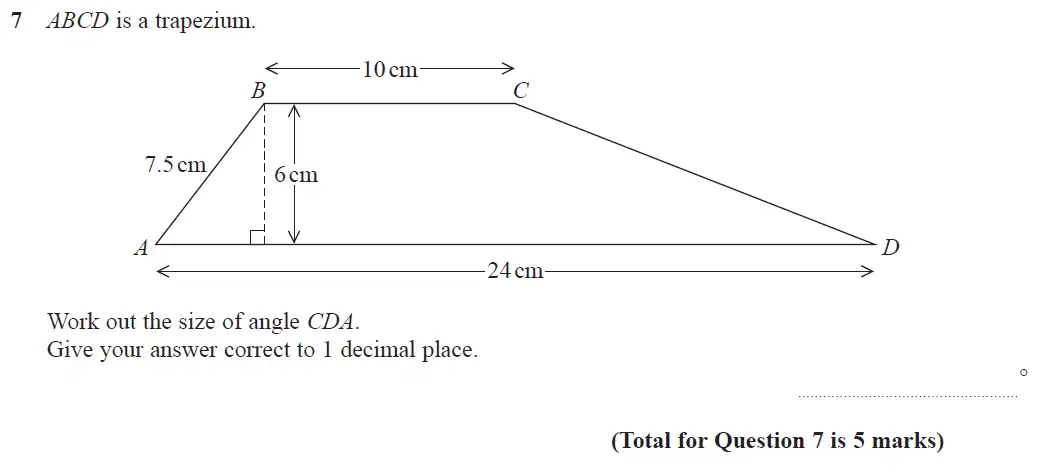 Question 7 - GCSE Edexcel Higher Maths Past Paper 2 (Calculator) - November 2017