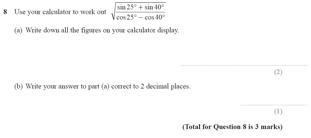 Question 8 - GCSE Edexcel Higher Maths Past Paper 2 (Calculator) - November 2017