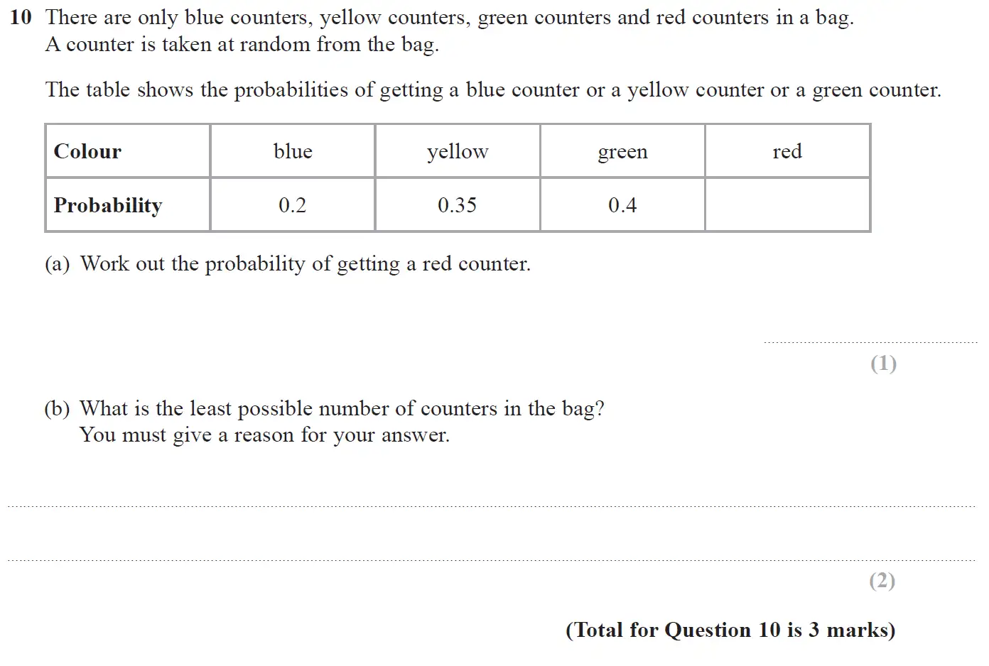 Question 10 - GCSE Edexcel Higher Maths Past Paper 3 (Calculator) - November 2017