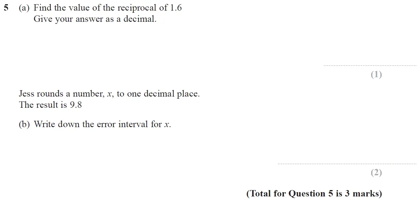 Question 5 - GCSE Edexcel Higher Maths Past Paper 3 (Calculator) - November 2017
