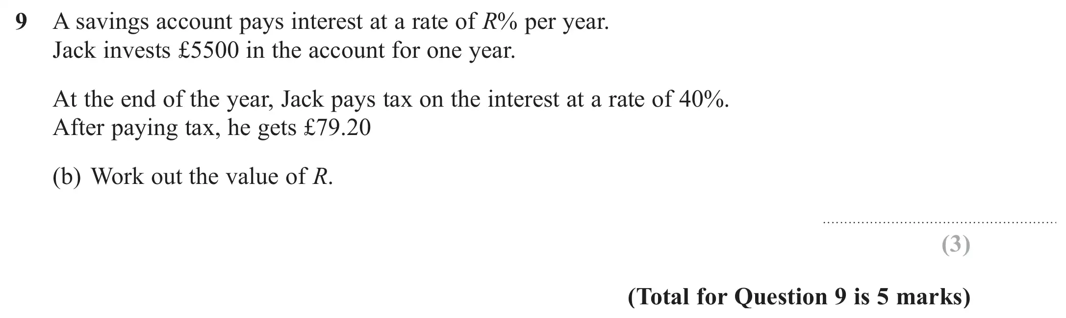 Question 9(b) - GCSE Edexcel Higher Maths Past Paper 3 (Calculator) - November 2017