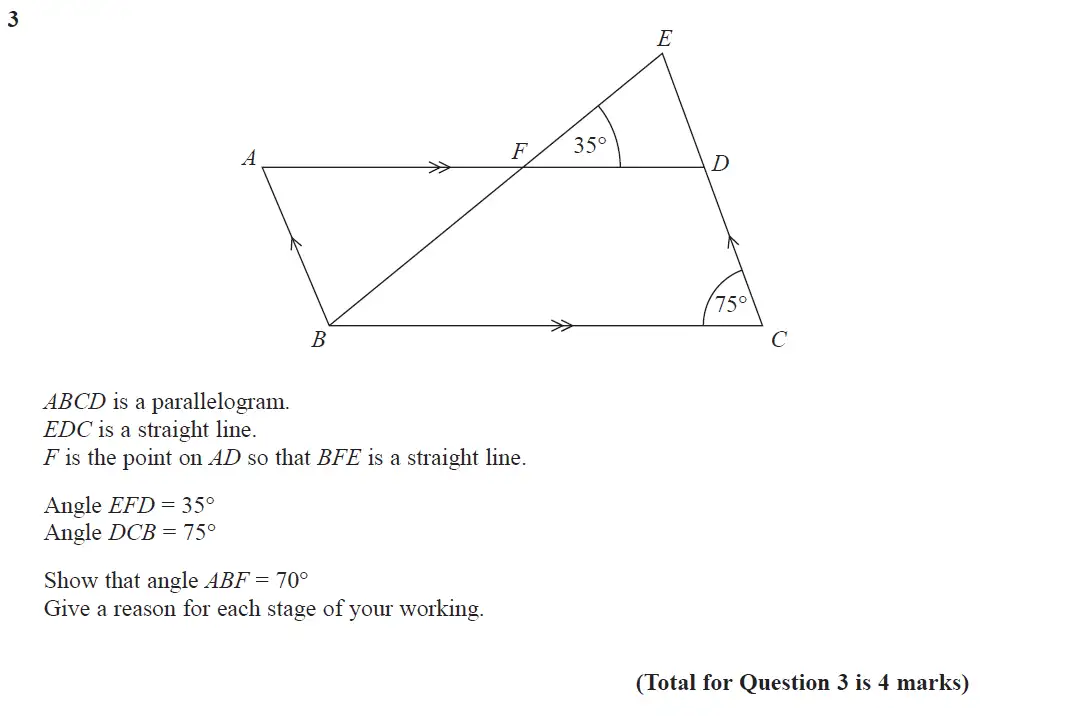 Question 3 - GCSE Edexcel Higher Maths Past Paper 1 (Non-Calculator) - November 2017