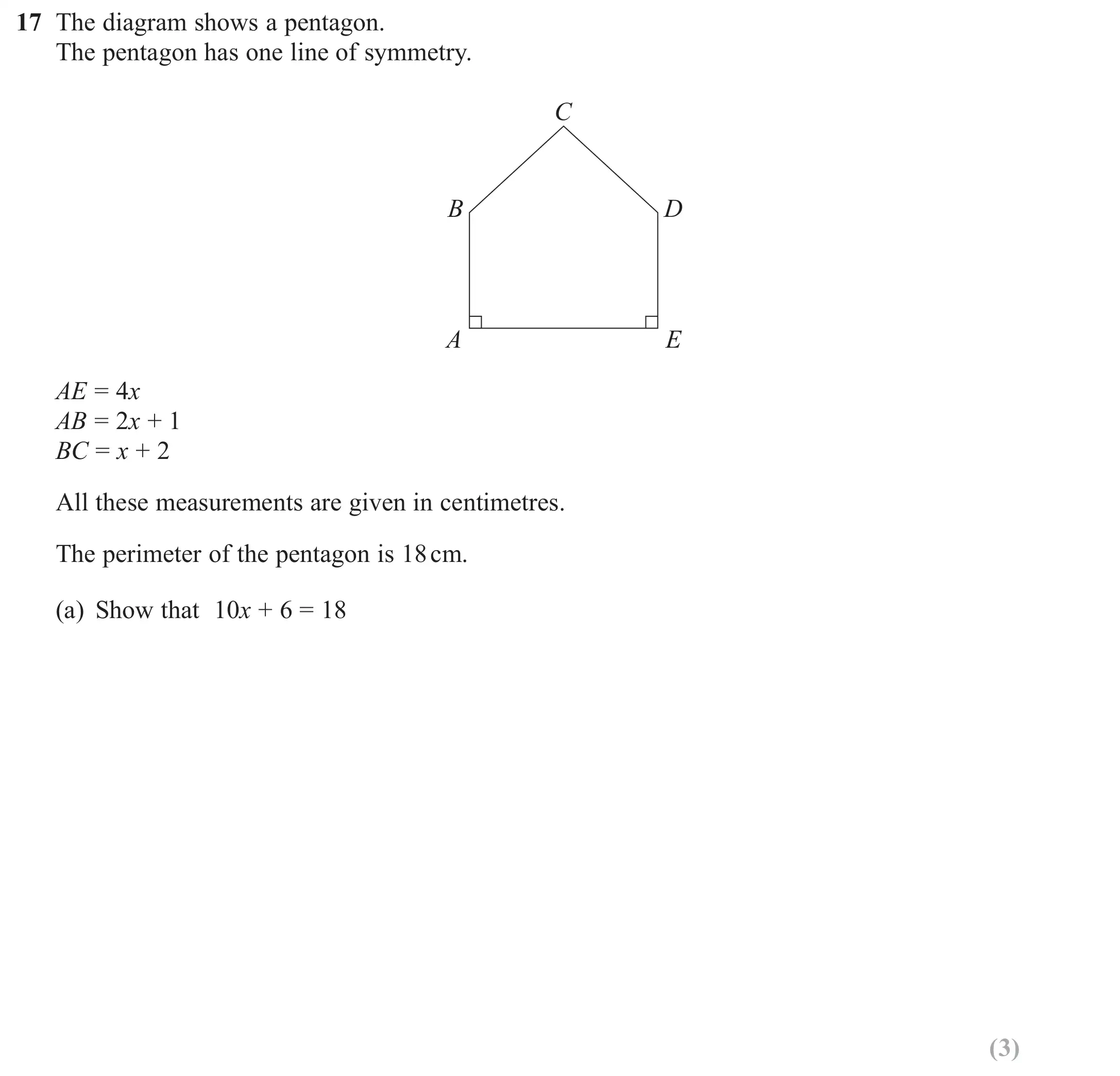 Question 17(a) - GCSE Edexcel Foundation Maths Past Paper 3 (Calculator) - November 2018