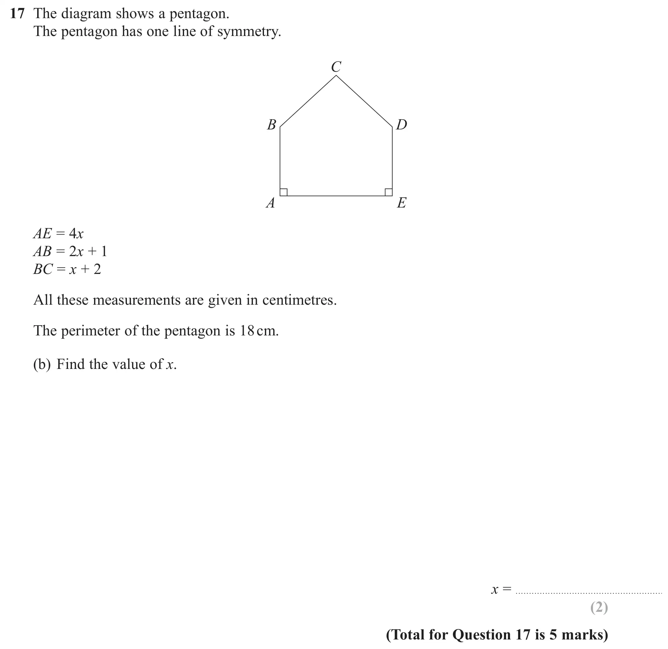 Question 17(b) - GCSE Edexcel Foundation Maths Past Paper 3 (Calculator) - November 2018