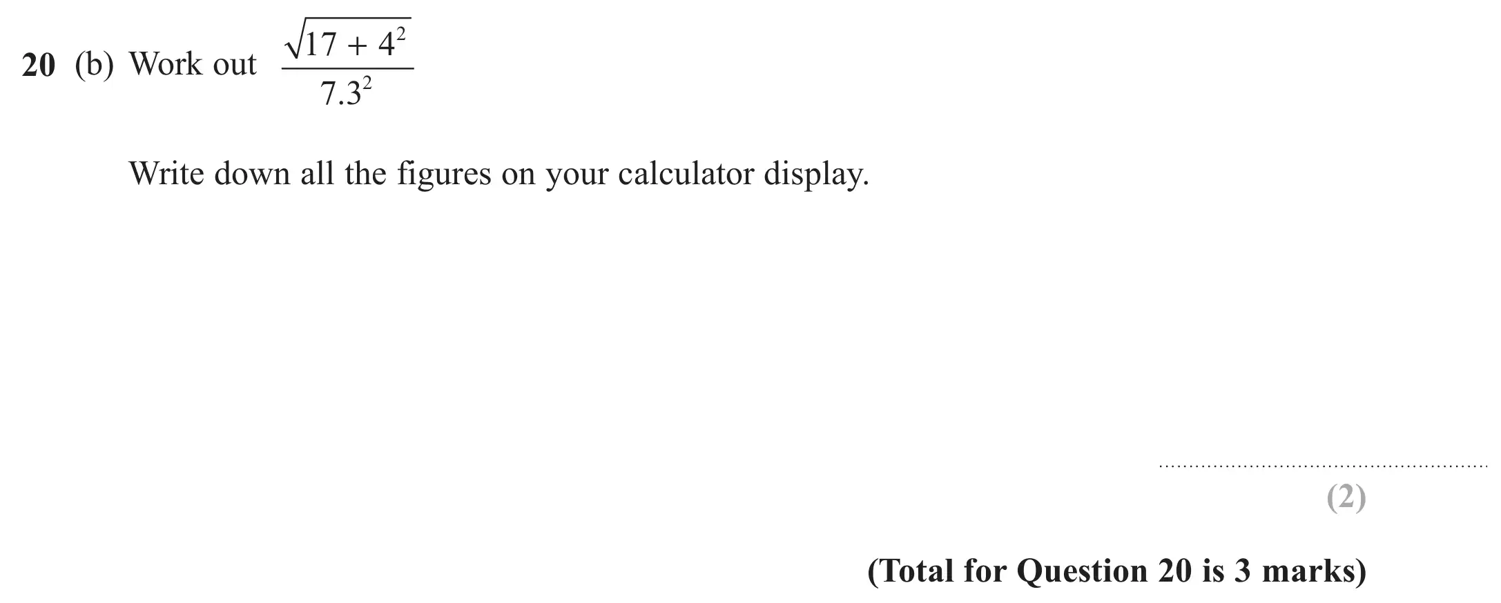 Question 20(b) - GCSE Edexcel Foundation Maths Past Paper 3 (Calculator) - November 2018