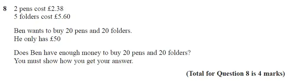 Question 8 - GCSE Edexcel Foundation Maths Past Paper 3 (Calculator) - November 2018