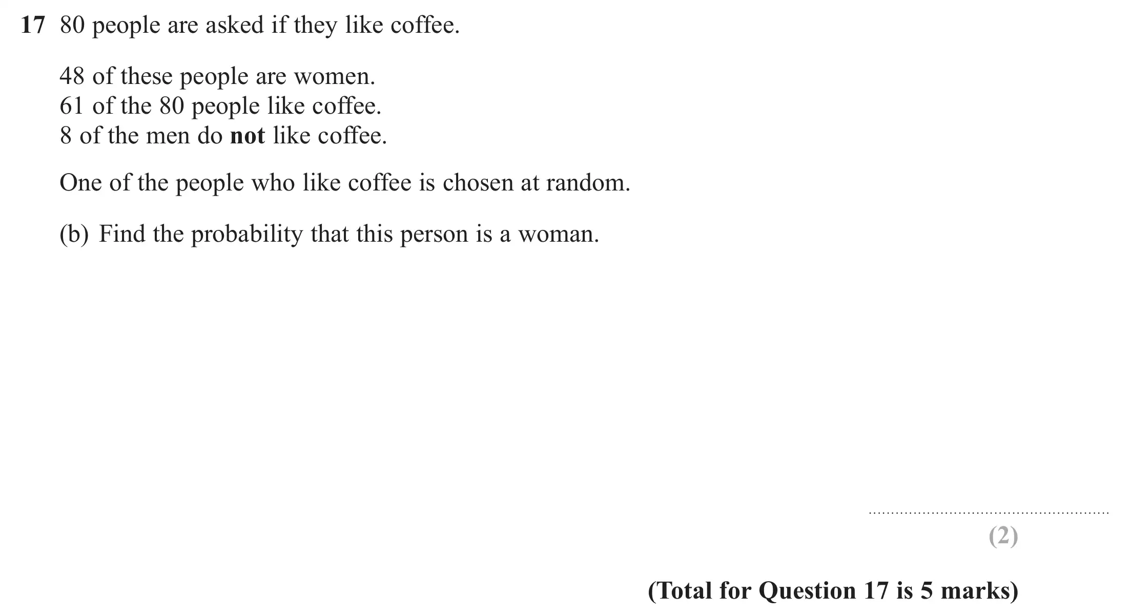 Question 17(b) - GCSE Edexcel Foundation Maths Past Paper 1 (Non-Calculator) - November 2018
