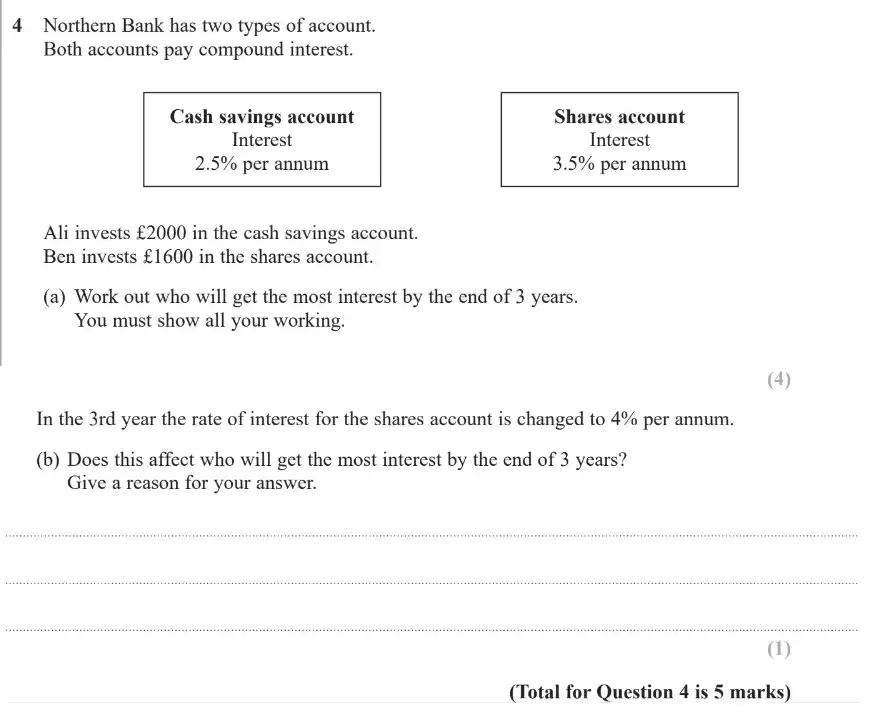 Question 4 - GCSE Edexcel Higher Maths Past Paper 2 (Calculator) - November 2018