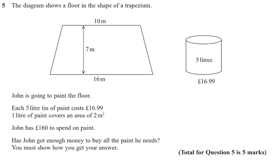 Question 5 - GCSE Edexcel Higher Maths Past Paper 2 (Calculator) - November 2018