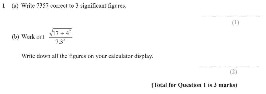Question 1 - GCSE Edexcel Higher Maths Past Paper 3 (Calculator) - November 2018