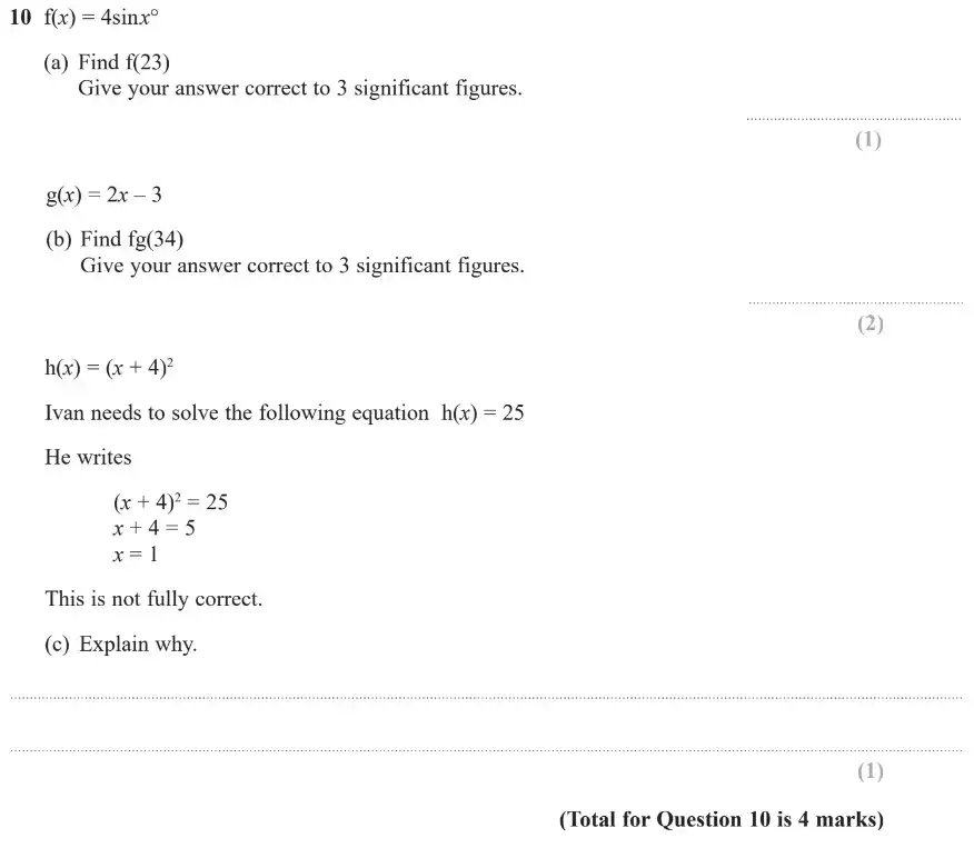 Question 10 - GCSE Edexcel Higher Maths Past Paper 3 (Calculator) - November 2018