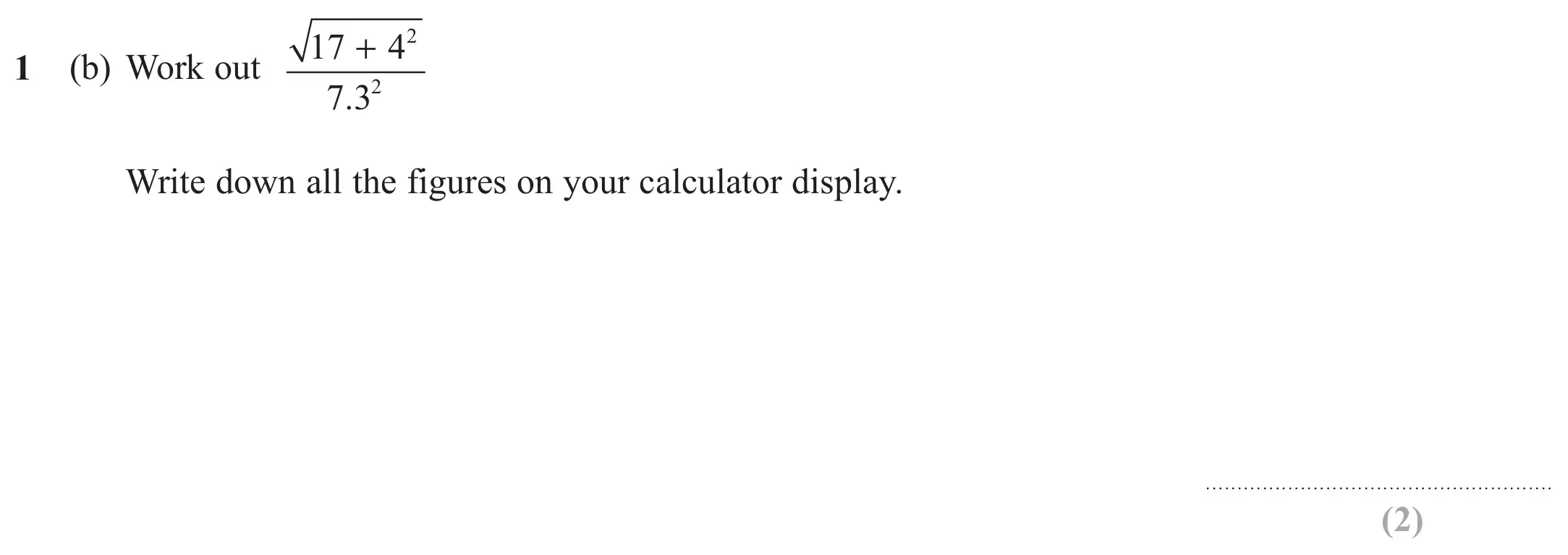 Question 1(b) - GCSE Edexcel Higher Maths Past Paper 3 (Calculator) - November 2018