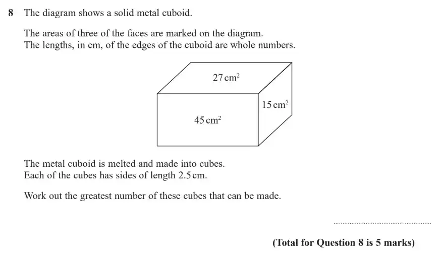 Question 8 - GCSE Edexcel Higher Maths Past Paper 3 (Calculator) - November 2018
