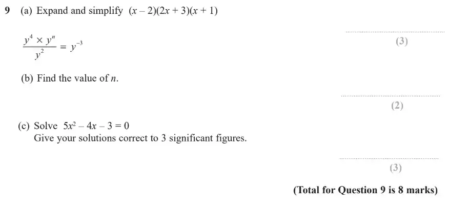 Question 9 - GCSE Edexcel Higher Maths Past Paper 3 (Calculator) - November 2018