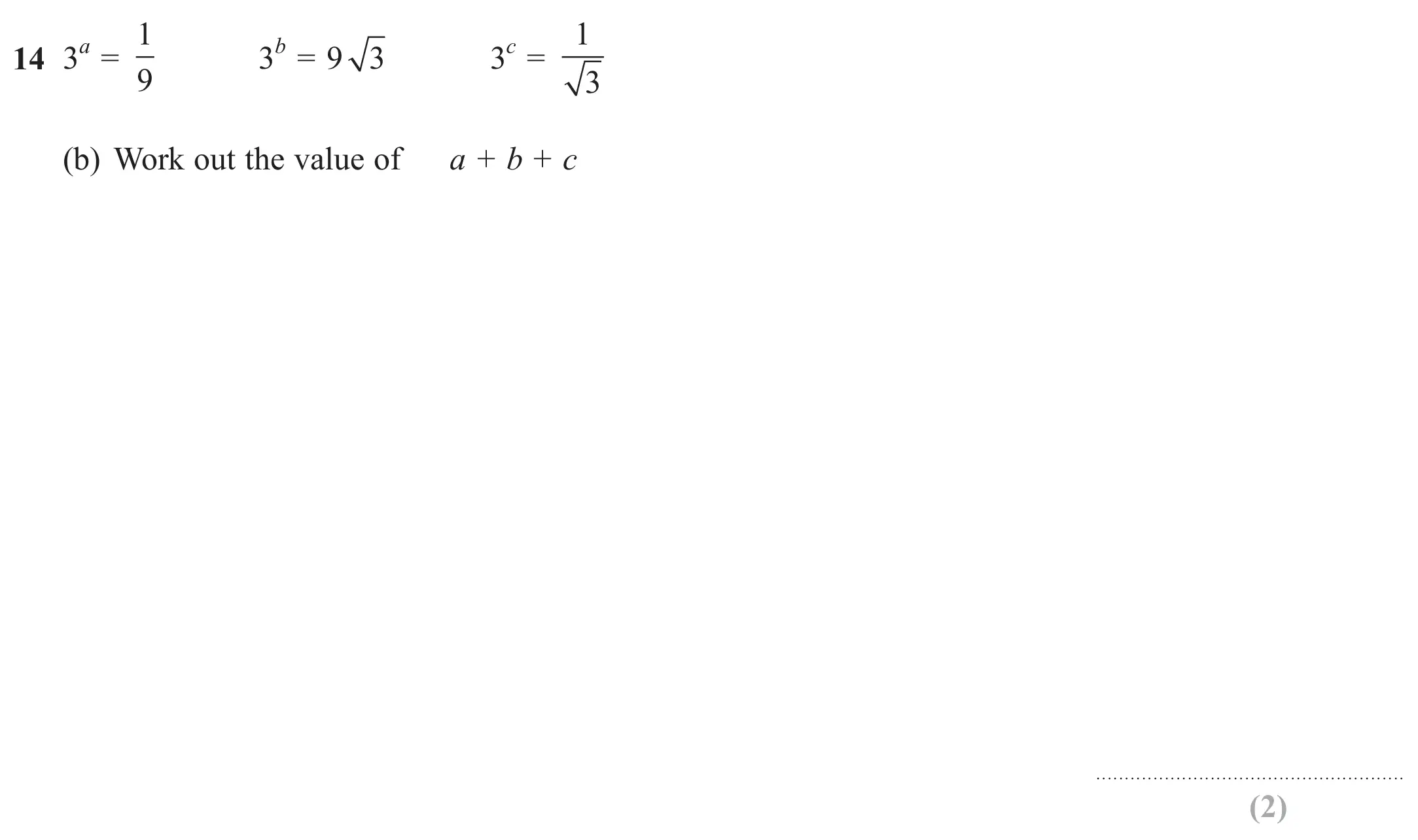 Question 14(b) - GCSE Edexcel Higher Maths Past Paper 1 (Non-Calculator) - November 2018