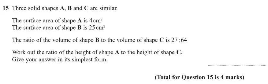 Question 15 - GCSE Edexcel Higher Maths Past Paper 1 (Non-Calculator) - November 2018