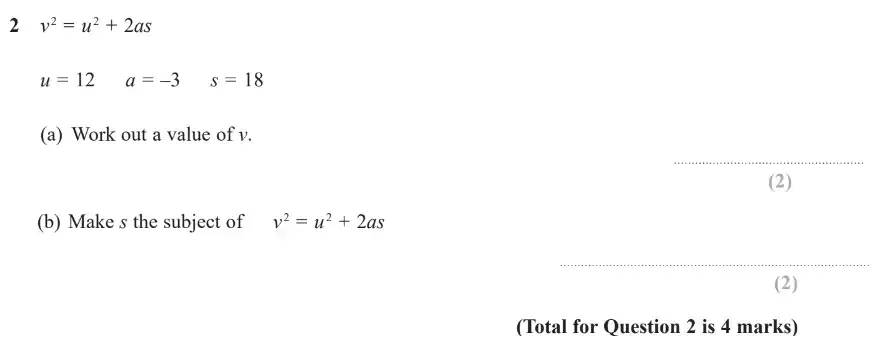 Question 2 - GCSE Edexcel Higher Maths Past Paper 1 (Non-Calculator) - November 2018