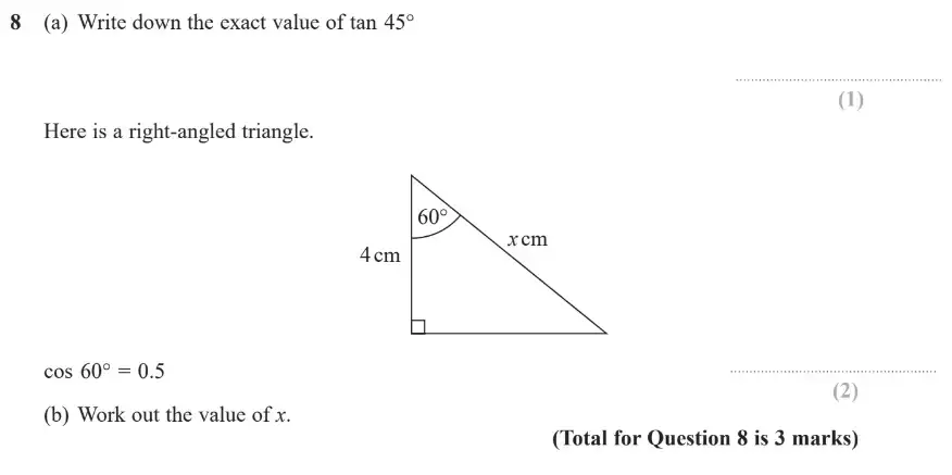 Question 8 - GCSE Edexcel Higher Maths Past Paper 1 (Non-Calculator) - November 2018
