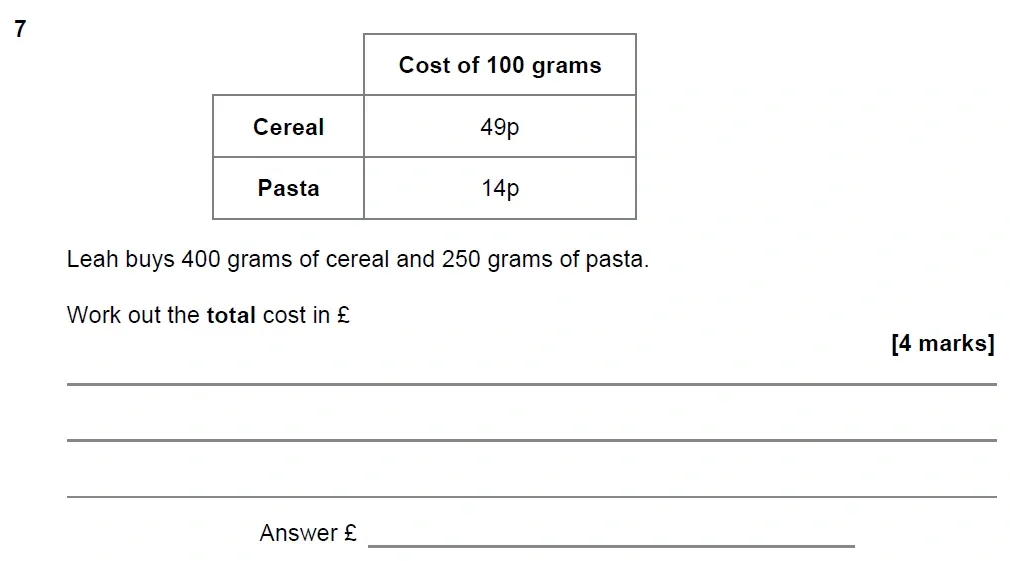 Question 07 - GCSE AQA Foundation Maths Past Paper 1 (Non-Calculator) - June 2022