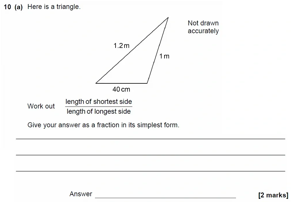 Question 10(a) - GCSE AQA Foundation Maths Past Paper 1 (Non-Calculator) - June 2022