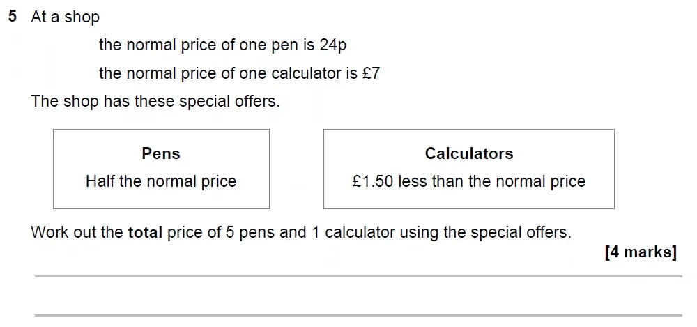 Question 05 - GCSE AQA Foundation Maths Past Paper 1 (Non-Calculator) - June 2023
