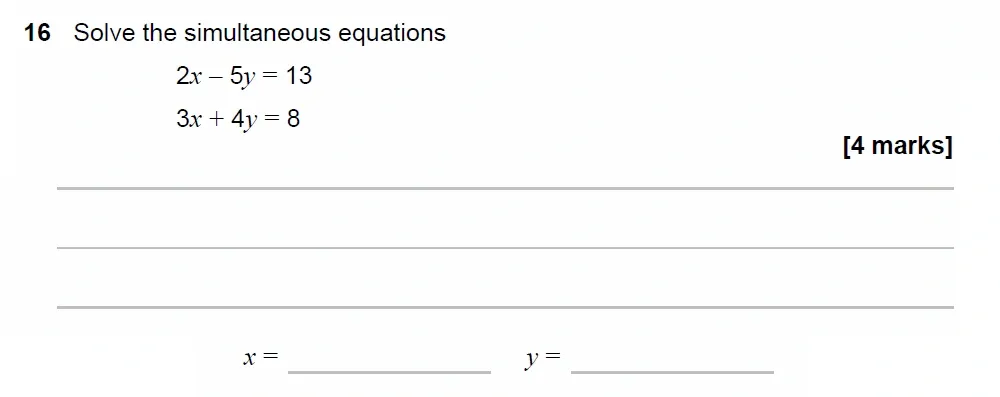 Question 16 - GCSE AQA Higher Maths Past Paper 1 (Non-Calculator) - June 2023