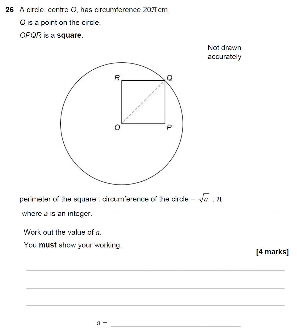Question 26 - GCSE AQA Higher Maths Past Paper 1 (Non-Calculator) - June 2023