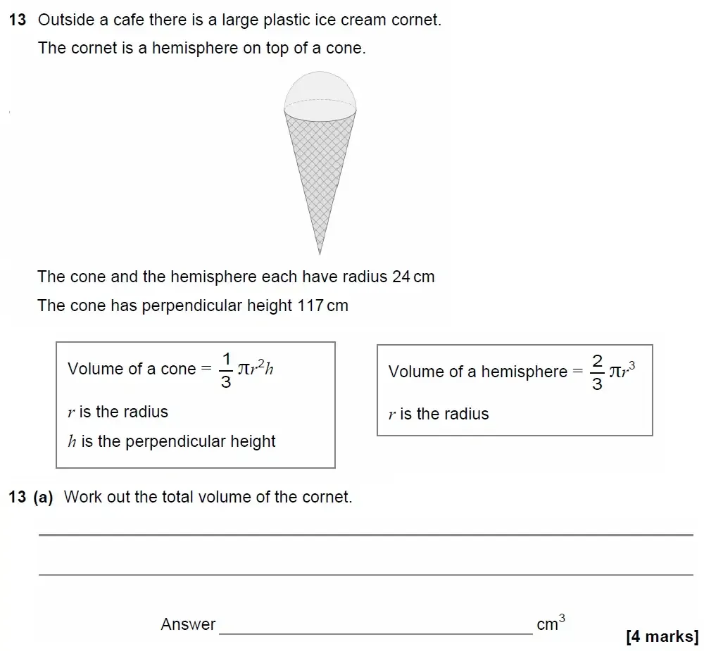 Question 13(a) - GCSE AQA Higher Maths Past Paper 2 (Calculator) - June 2022