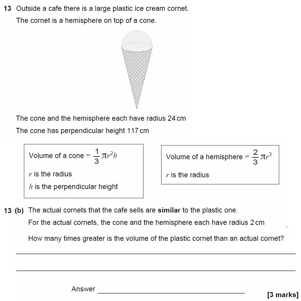 Question 13(b) - GCSE AQA Higher Maths Past Paper 2 (Calculator) - June 2022