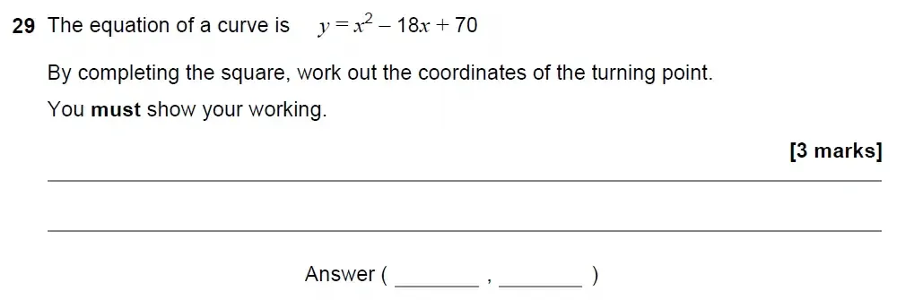 Question 29 - GCSE AQA Higher Maths Past Paper 2 (Calculator) - June 2022
