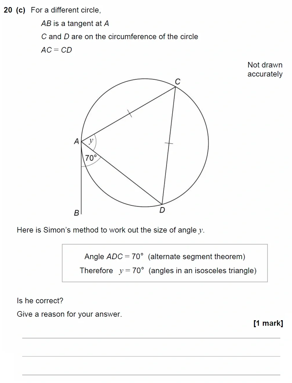 Question 20(c) - GCSE AQA Higher Maths Past Paper 2 (Calculator) - June 2023