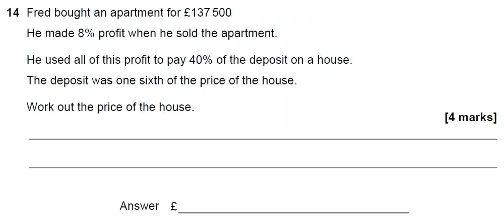 Question 14 - GCSE AQA Higher Maths Past Paper 2 (Calculator) - November 2022