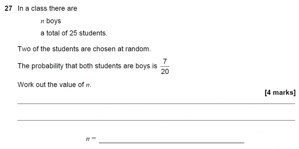 Question 27 - GCSE AQA Higher Maths Past Paper 2 (Calculator) - November 2022