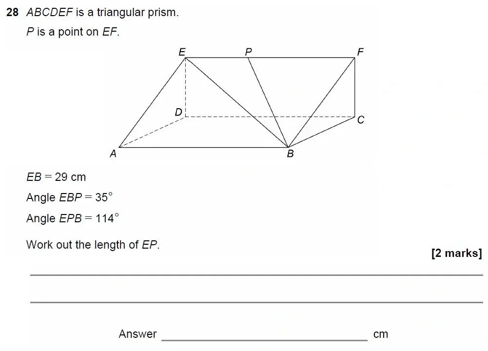 Question 28 - GCSE AQA Higher Maths Past Paper 2 (Calculator) - November 2022