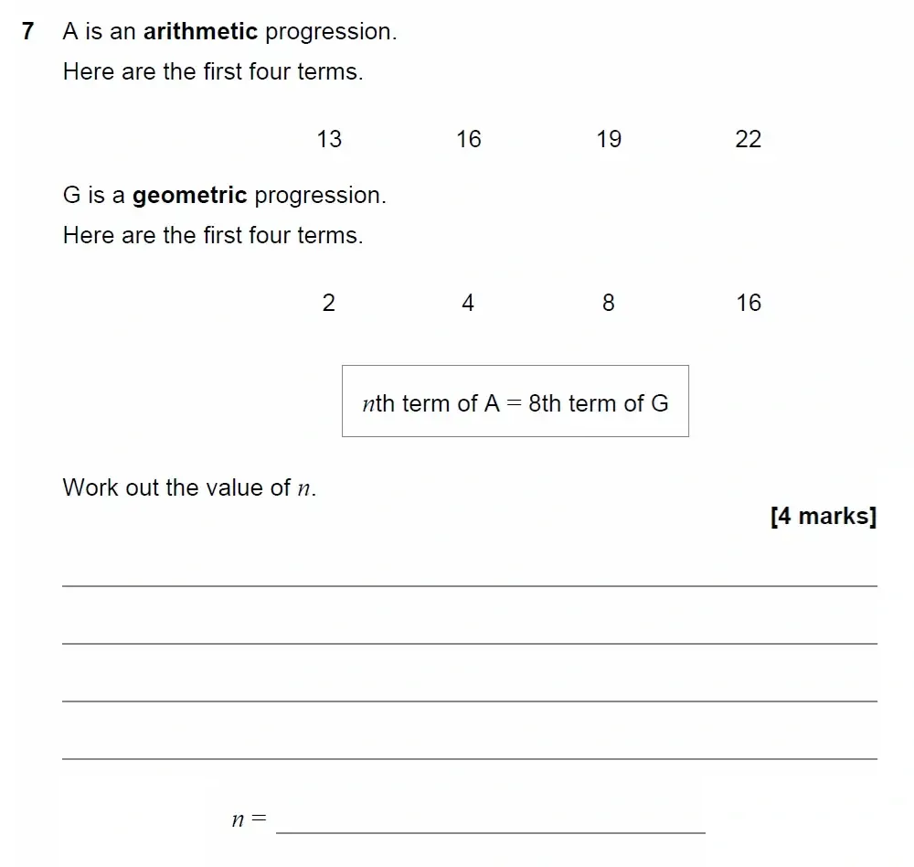 Question 07 - GCSE AQA Higher Maths Past Paper 3 (Calculator) - June 2022