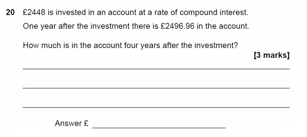 Question 20 - GCSE AQA Higher Maths Past Paper 3 (Calculator) - June 2022