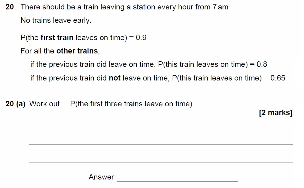 Question 20(a) - GCSE AQA Higher Maths Past Paper 3 (Calculator) - November 2022