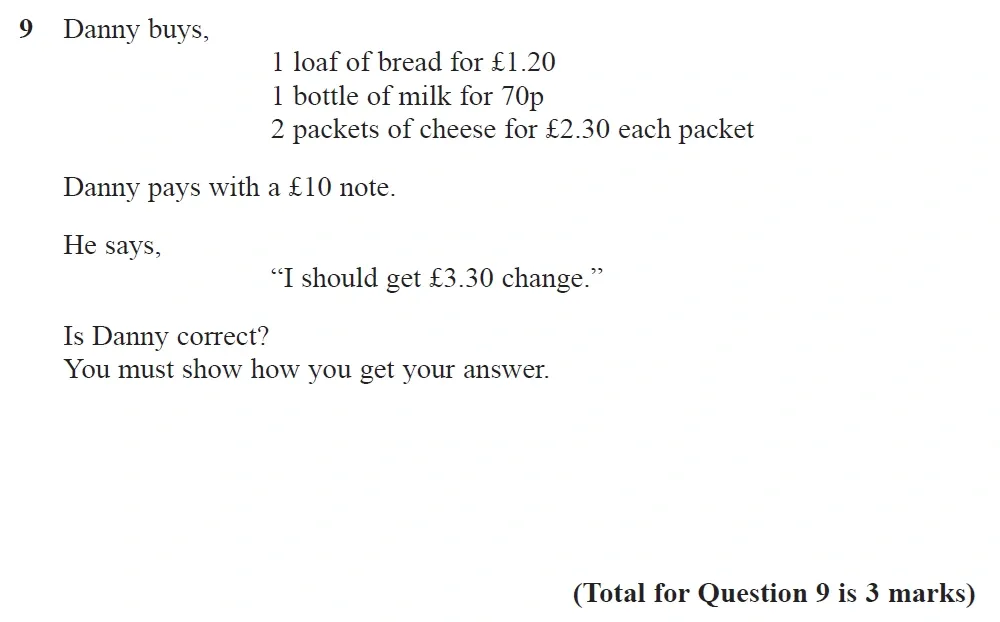 Question 09 - GCSE Edexcel Foundation Maths Past Paper 1 (Non-Calculator) - November 2021