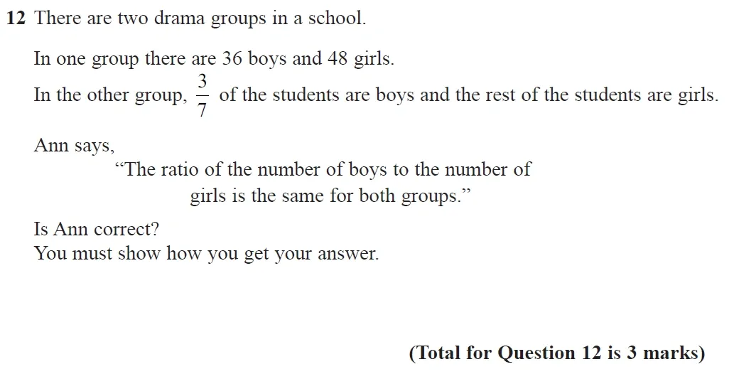 Question 12 - GCSE Edexcel Foundation Maths Past Paper 1 (Non-Calculator) - November 2021
