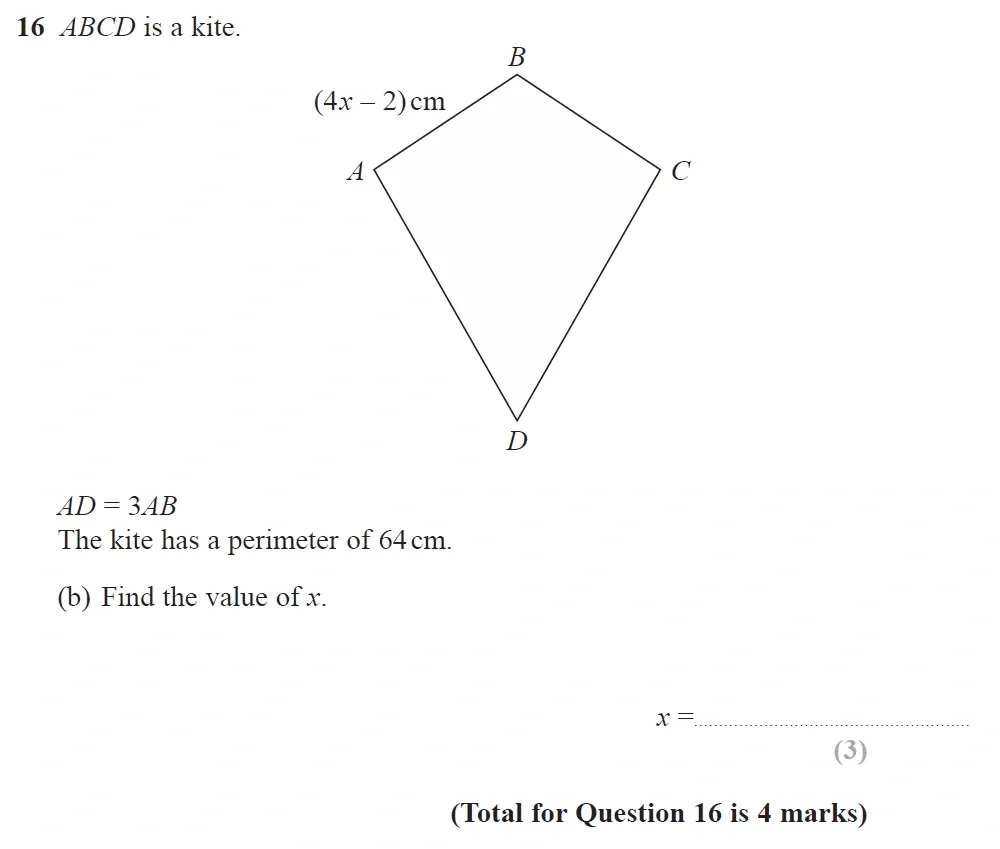 Question 16(b) - GCSE Edexcel Foundation Maths Past Paper 1 (Non-Calculator) - November 2021