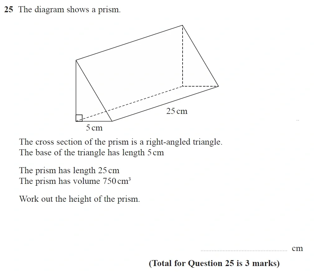 Question 25 - GCSE Edexcel Foundation Maths Past Paper 1 (Non-Calculator) - November 2021