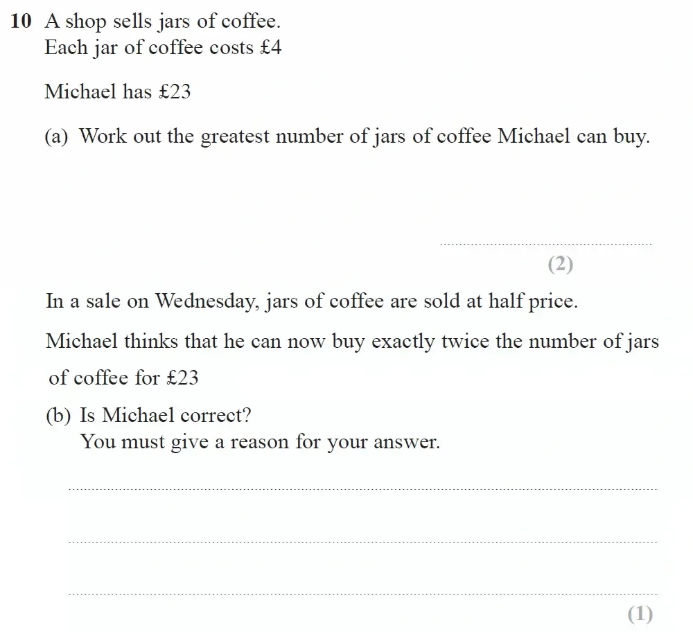 Question 10(a,b) - GCSE Edexcel Foundation Maths Past Paper 1 (Non-Calculator) - November 2022