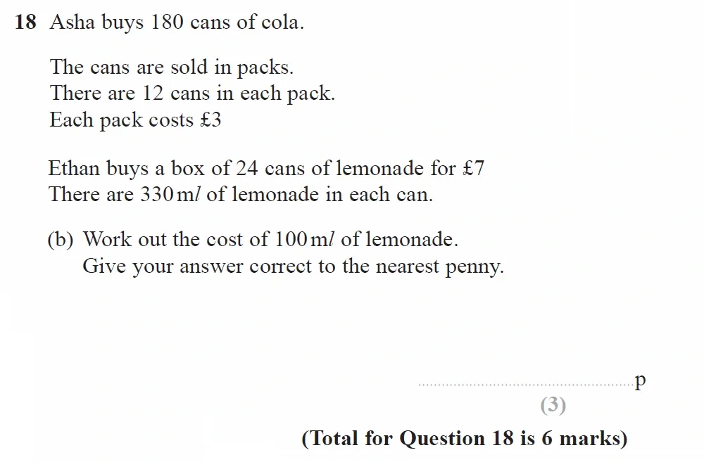 Question 18(b) - GCSE Edexcel Foundation Maths Past Paper 2 (Calculator) - June 2023