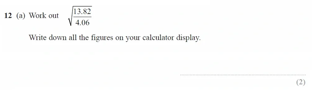 Question 12(a) - GCSE Edexcel Foundation Maths Past Paper 2 (Calculator) - November 2021