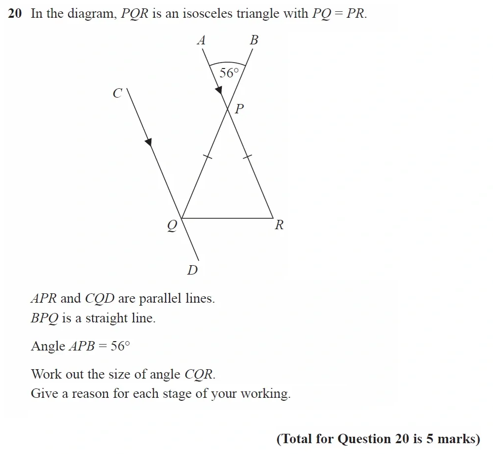 Question 20 - GCSE Edexcel Foundation Maths Past Paper 3 (Calculator) - June 2022