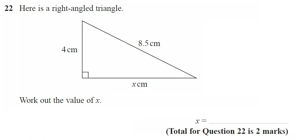 Question 22 - GCSE Edexcel Foundation Maths Past Paper 3 (Calculator) - June 2022
