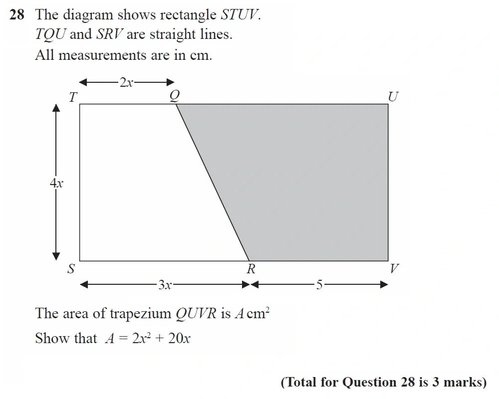 Question 28 - GCSE Edexcel Foundation Maths Past Paper 3 (Calculator) - June 2022